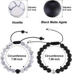 BBTO Howlite Bracelet Black Matte Agate Bracelet Couples Bracelet Distance Bracelet Energy Beads Bracelet for Valentine's Day Present - Image 2